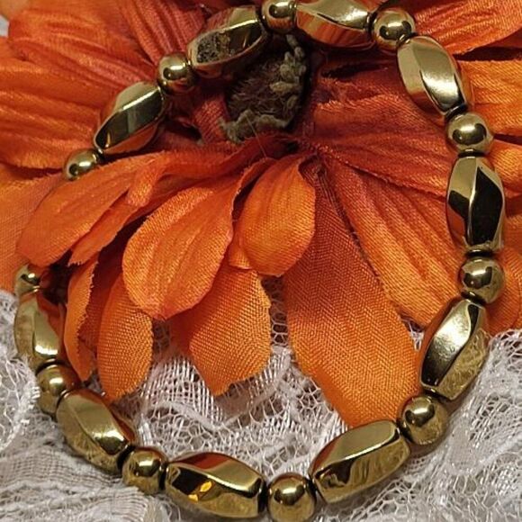 New, Golden Plated Hematite Beaded Stretch Bracelet, 352.50ftw - Picture 5 of 8